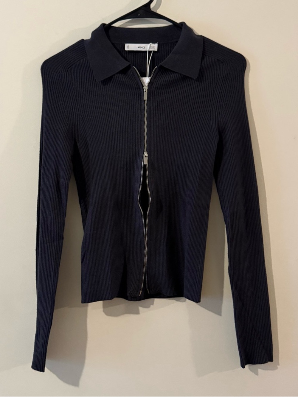 Mango dark gray two way zip ribbed cardigan